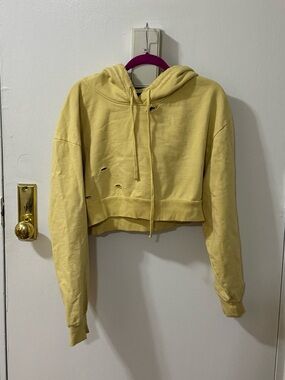 The Kooples Sport- butter yellow distressed cropped hoodie